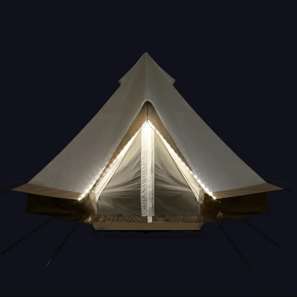 2024 New 15' X 15' 8-Person Glamping Bell Tent with String Lights